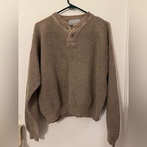 Vintage 90s American Eagle Waffle Knit Button Henley Sweater Brown